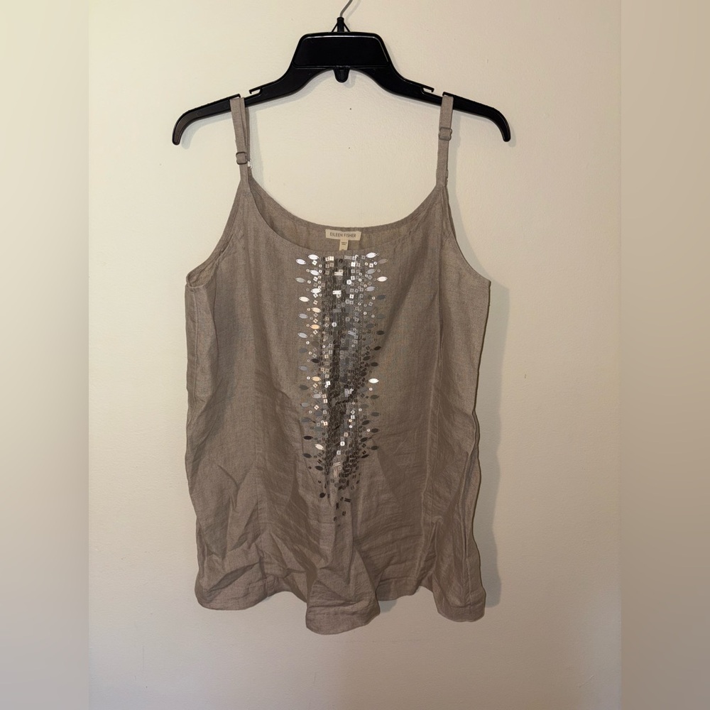 Eileen Fisher Organic Linen Sequin Tank Top Size XL NWOT